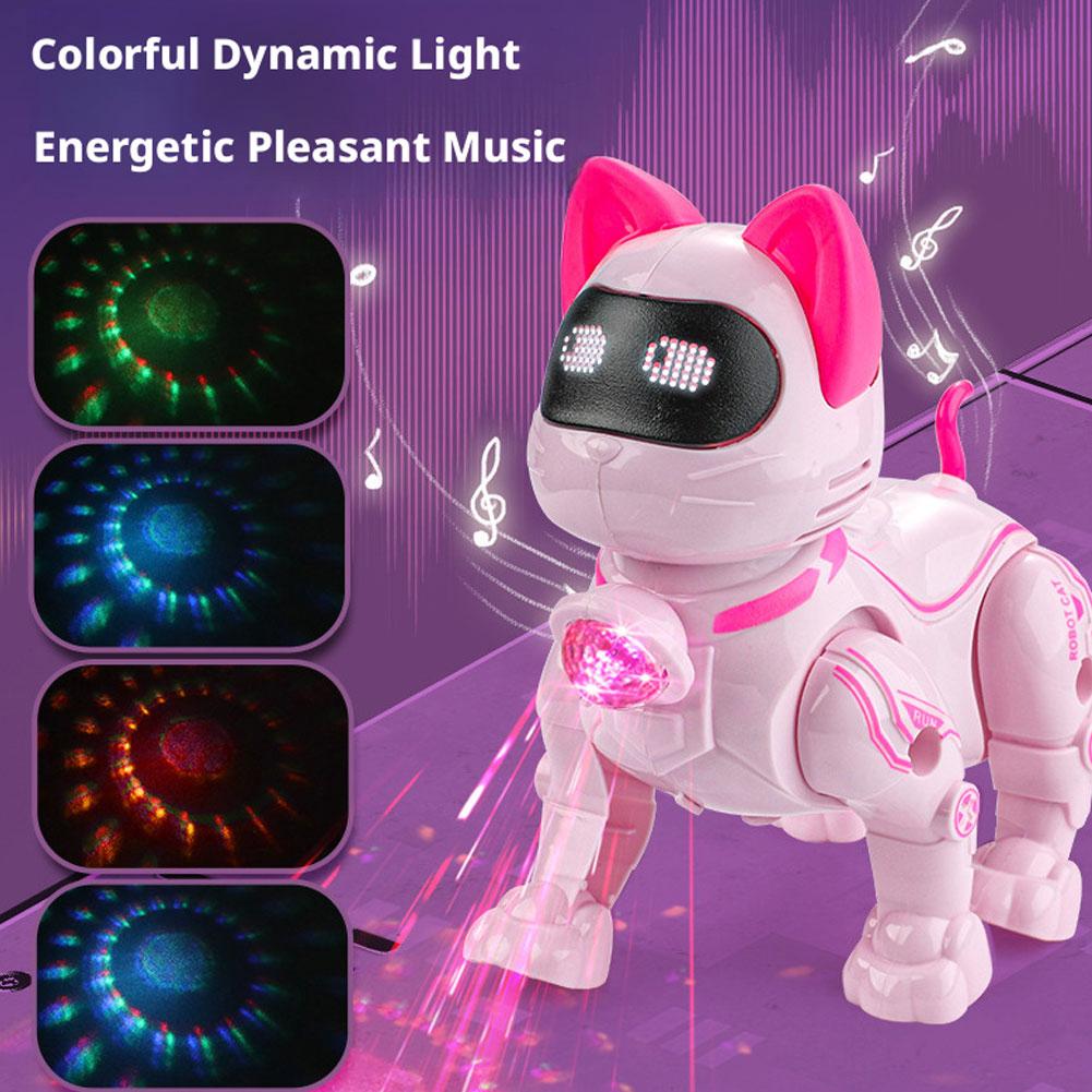 Coding Robot Toy - ของเล่นแมวหุ่นยนต์อัจฉริยะ ควบคุมด้วยเสียง โปรแกรมได้ แสดงท่าผาดโผน ของเล่นสัตว์เลี้ยงแบบโต้ตอบเพื่อการศึกษา สำหรับเด็กและเด็กผู้หญิง