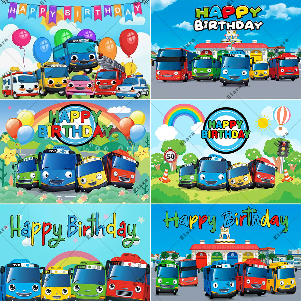Happy Kids Education - การ์ตูนอะนิเมะรถบัสเล็กๆเด็ก 1st Happy Birthday Party Supplies