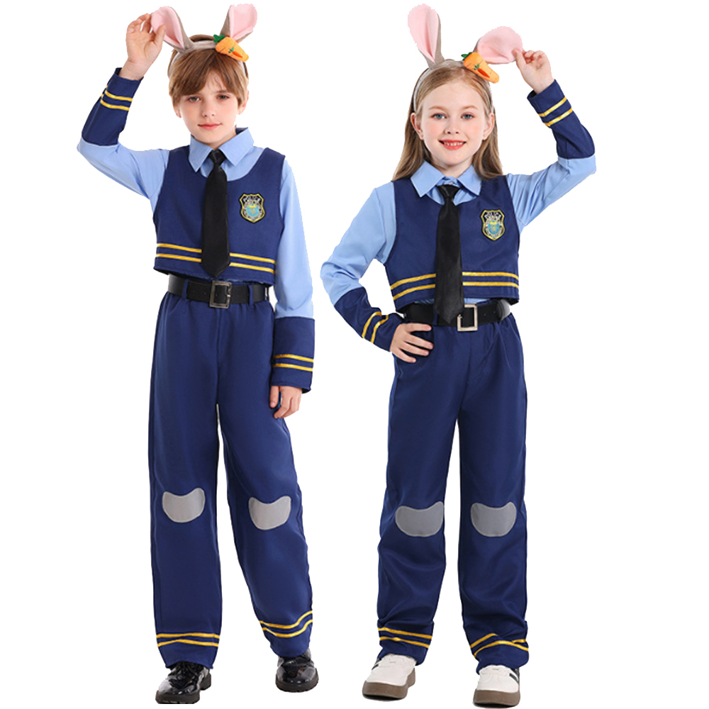 Kids Education School - ชุดคอสเพลย์ตำรวจจูดี้ แรบบิท สำหรับเด็กในวันฮาโลวีน ชุดแฟนซีสำหรับงานปาร์ตี้ ชุดปลอมตัวสำหรับวันเด็ก ชุดแสดงบนเวทีโรงเรียน