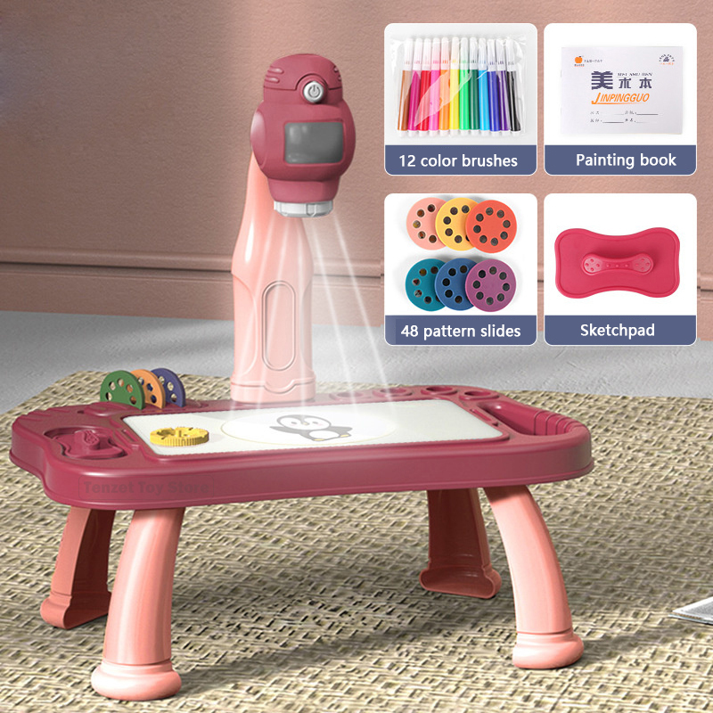 Kids Education Tablets - สมาร์ทโปรเจคเตอร์เด็กภาพวาดชุดโต๊ะโปรเจคเตอร์การศึกษาของเล่นวาดศิลปะหัตถกรรมการเรียนรู้สีเครื่องมือสำหรับเด็ก