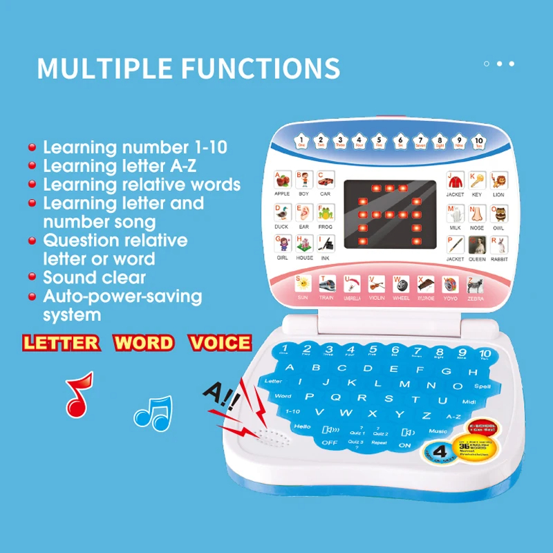Kids Educational Computer - เครื่องเรียนรู้ คอมพิวเตอร์แล็ปท็อป ของเล่นอิเล็กทรอนิกส์สำหรับเด็กก่อนวัยเรียน ของเล่นเสริมพัฒนาการด้านภาษา ของขวัญสำหรับเด็กเล็ก เสริมสร้างทักษะการเรียนรู้