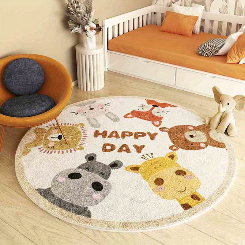 Happy Kids Education - พรมกลมลายสัตว์แสนสุข ผ้าฟลานเนล ลายการ์ตูนเพื่อนสัตว์ในสวนสัตว์ สำหรับเด็ก ตกแต่งห้องเด็กเล่น ของเล่นเสริมพัฒนาการเรียนรู้