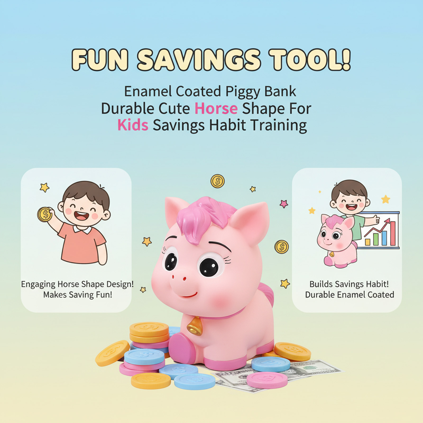 กระปุกออมสินรูปม้าสำหรับเด็ก ก - Kids Education Savings บทวิจารณ์และราคา